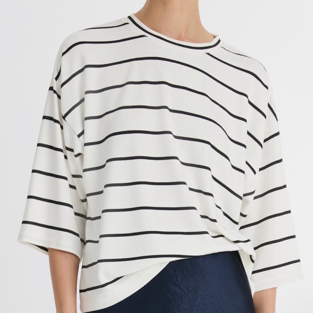 Vince Black and White Striped Short Sleeve Tee